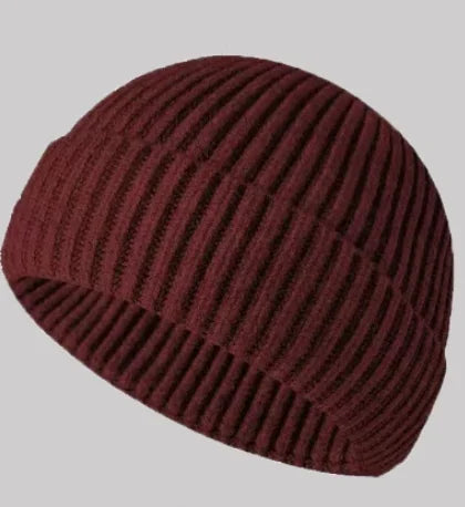 Navy blue knitted beanie hat for men and women, warm wool fashion skull cap for autumn and winter.