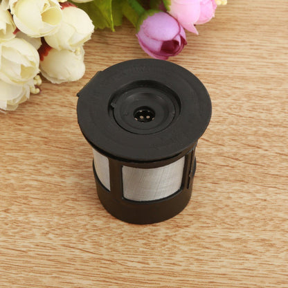 Coffee filter cup with K-Cup coffee filter accessories, black plastic design for easy brewing and reuse.