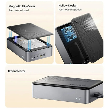 Orico 3.5-inch SATA hard drive enclosure for NAS and external storage with USB-C port, designed for personal cloud server use.