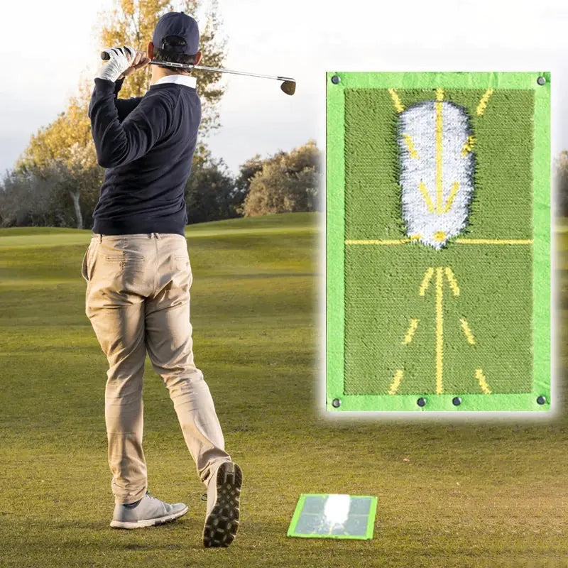Golf swing and shot training mat by BackupMyFilesNow.com, showing a textured surface designed for practicing golf swings.