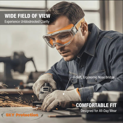 Clear lens safety glasses by BACKUPMYFILESNOW.COM® with anti-fog, splash-proof, dust-proof, windproof protective goggles for industrial work.