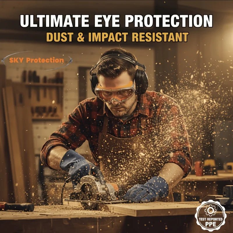 Clear lens safety glasses with anti-fog, splash-proof, dust-proof, and windproof design for industrial and lab work by BACKUPMYFILESNOW.COM®