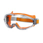Orange safety glasses by BACKUPMYFILESNOW.COM® with clear lenses, anti-fog, splash-proof, dust-proof, and windproof protective goggles.
