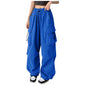 Women’s camo cargo pants by BackupMyFilesNow.com with high waist, large pockets, straight relaxed fit, and adjustable parachute style.