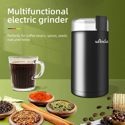 Black BackupMyFilesNow 200W high-power coffee grinder for household use, multifunctional machine for grinding coffee beans.