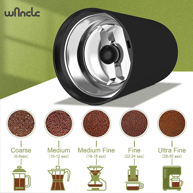 Black 200W high-power coffee grinder from BackupMyFilesNow.com, multifunctional kitchen appliance for grinding coffee beans at 110V/220V.