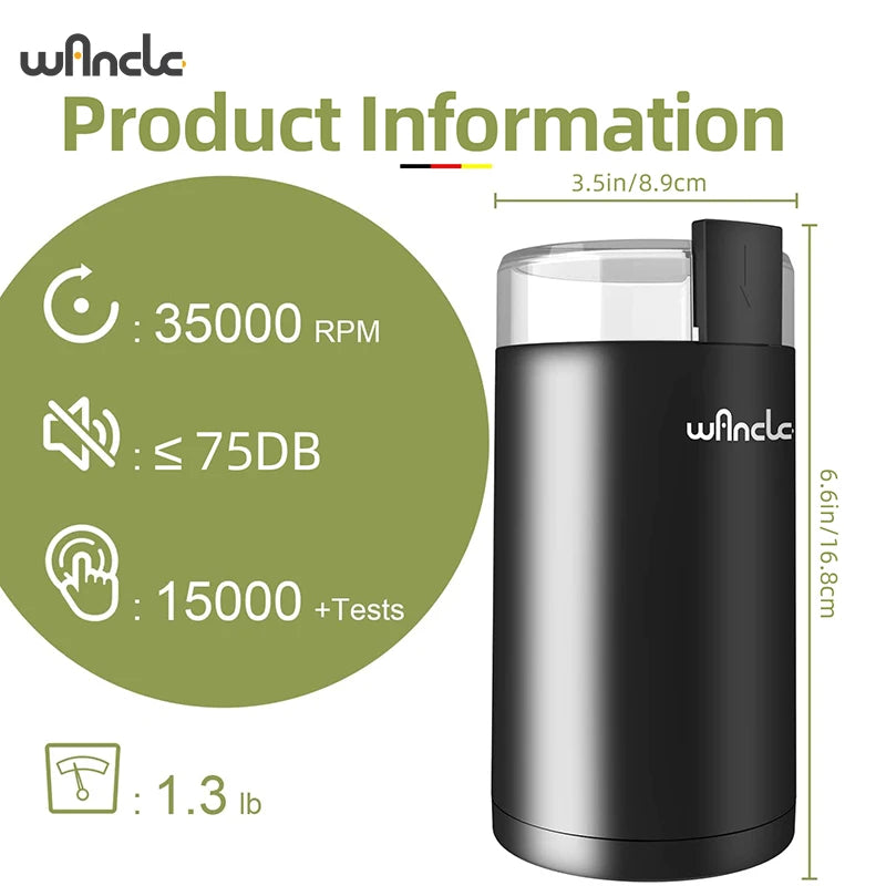 Black 200W high-power coffee grinder by BackupMyFilesNow for household use, multifunctional with 220V/120V options, kitchen appliance