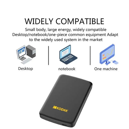 Kodak Portable External Hard Drive P150 with 500GB/1TB capacity, USB 3.0, black compact storage device for secure backup.