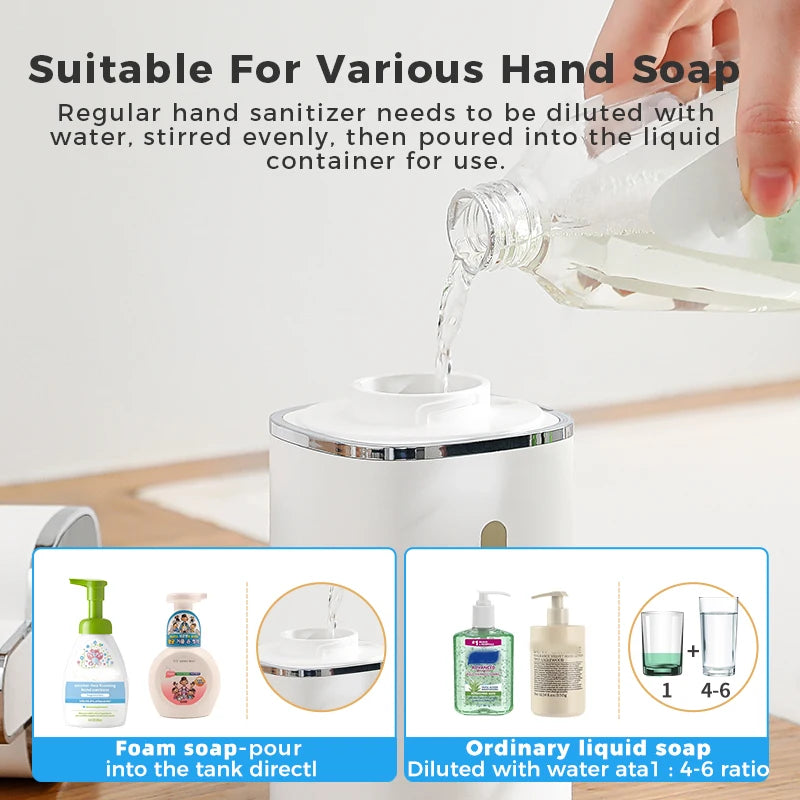 White induction automatic hand sanitizer dispenser with foam, 400ml capacity, rechargeable bathroom soap soap dispenser.