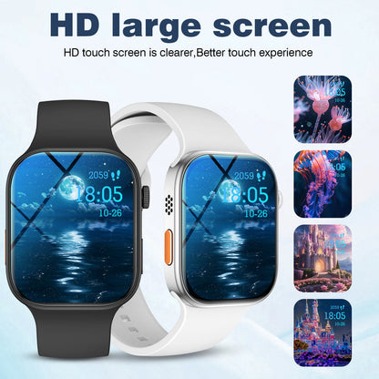 BackupMyFilesNow.com black smart watch with 2.02-inch HD display, wireless calling, fitness tracking, notifications, and music control