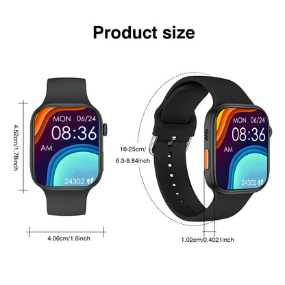 Black BackupMyFilesNow.com smart watch with 2.02-inch HD display, wireless calling, message alerts, fitness tracking, and music control.