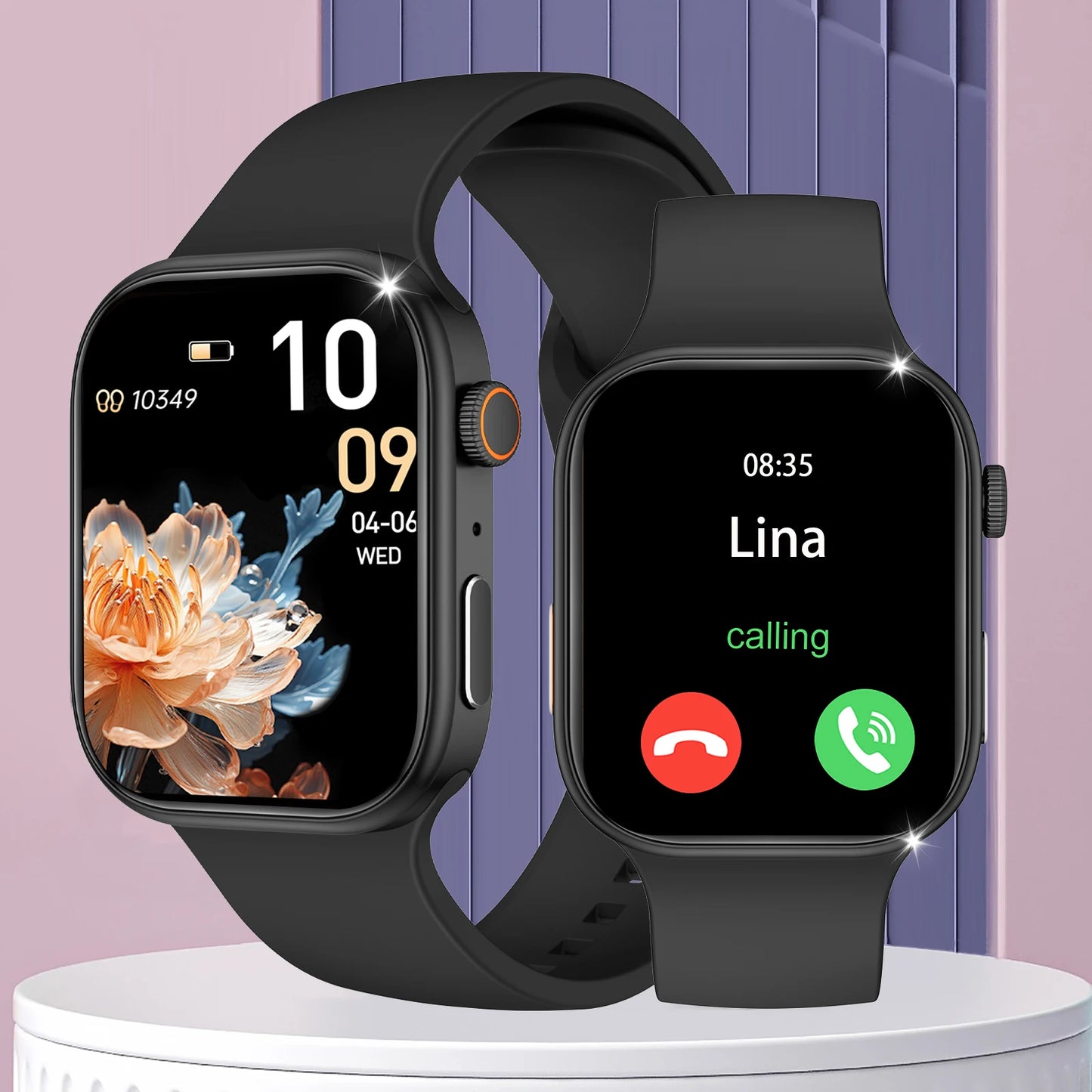 Black BackupMyFilesNow.com smart watch with 2.02-inch HD display, wireless call, message alerts, fitness tracking, and music control.