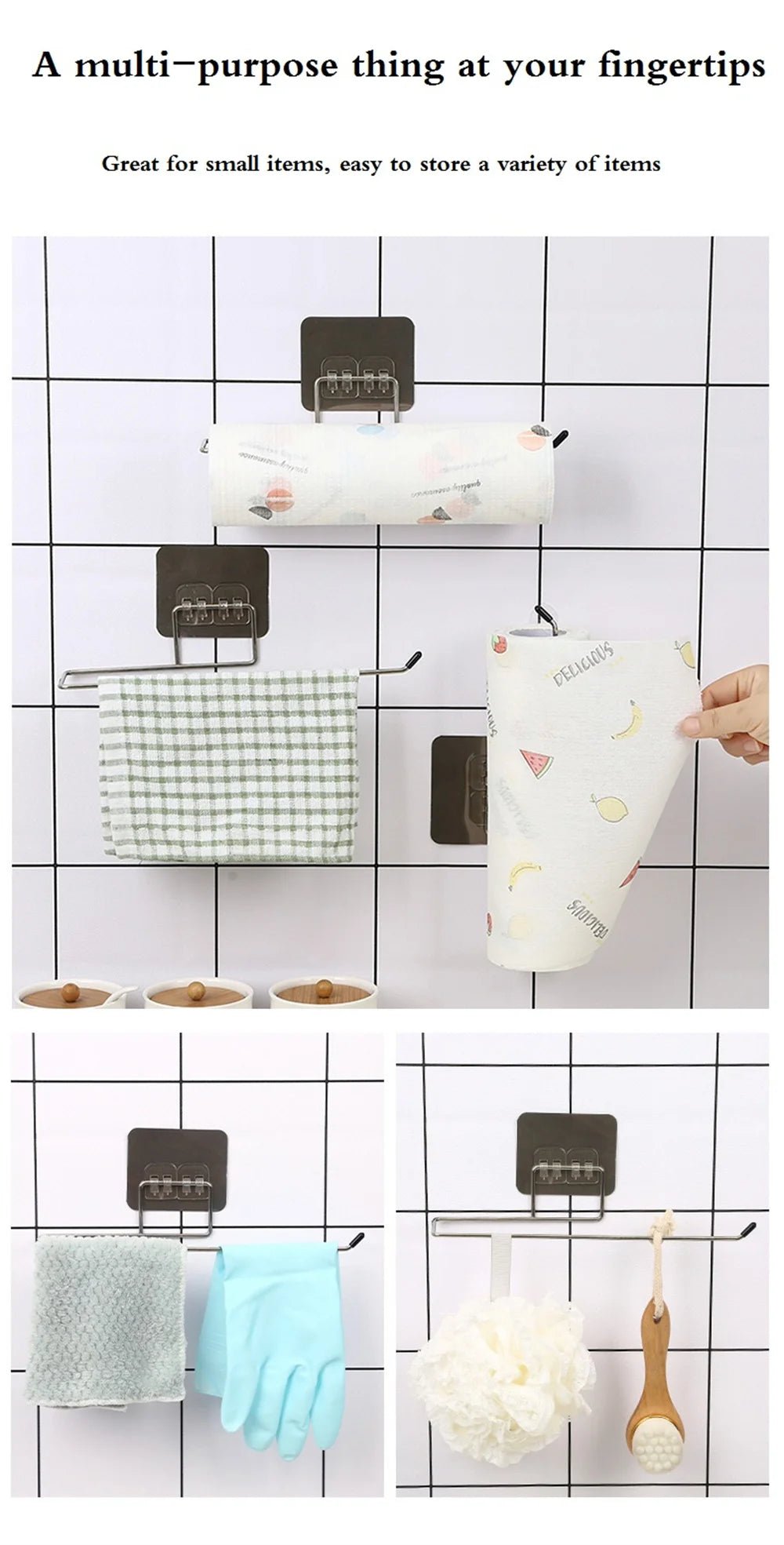 Set of two BACKUPMYFILESNOW.COM® kitchen paper towel holders with adhesive mounts, towel hangers, and tissue dispensers for cabinet storage.