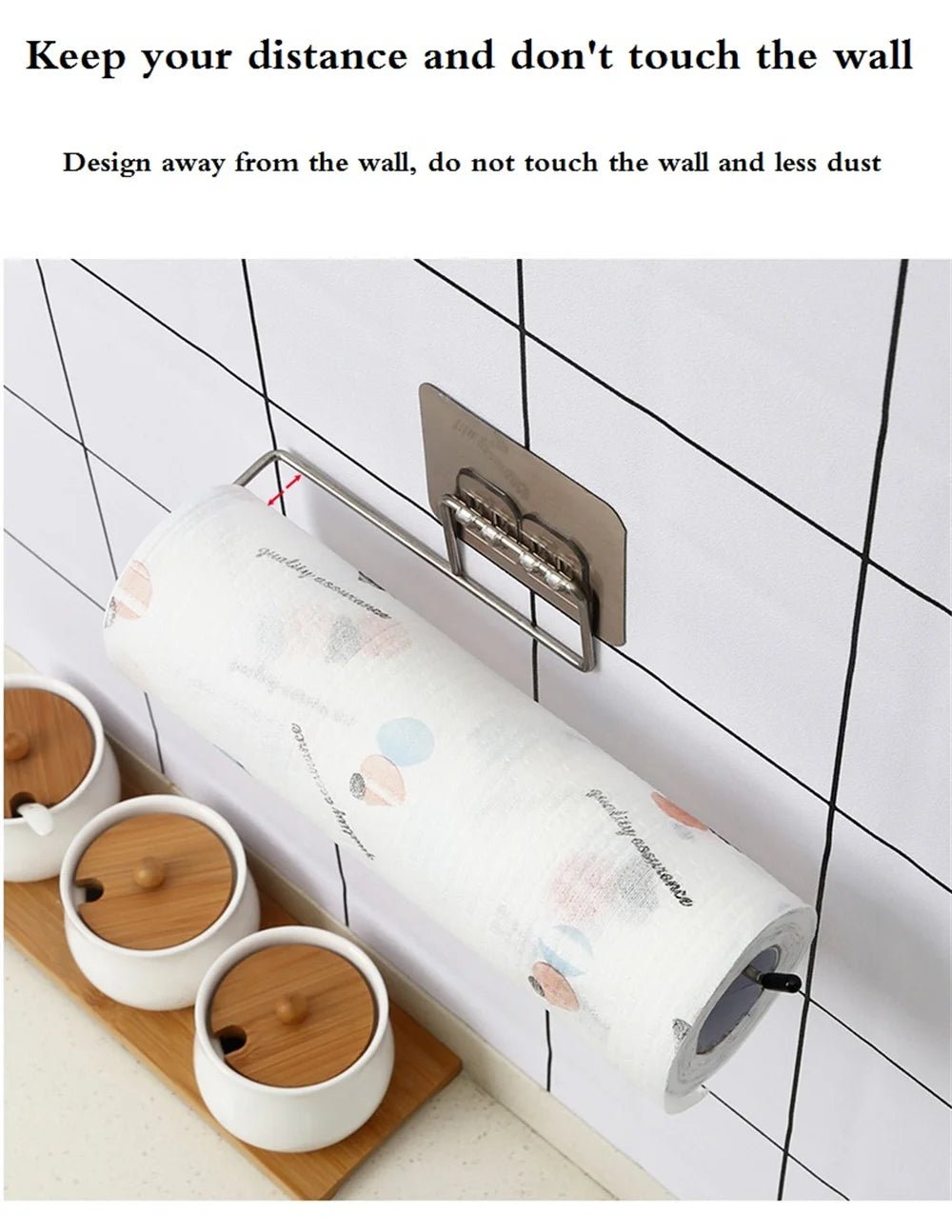 Two adhesive kitchen paper towel holders and toilet paper racks by BACKUPMYFILESNOW.COM® mounted on a cabinet for tissue and napkin storage.