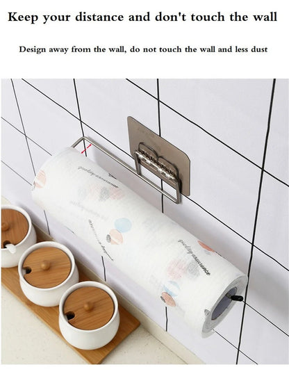 Two adhesive kitchen paper towel holders and toilet paper racks by BACKUPMYFILESNOW.COM® mounted on a cabinet for tissue and napkin storage.