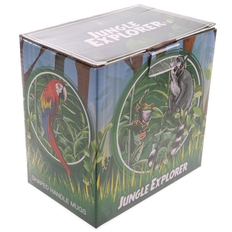 Parrot coffee mug with unique design, ceramic cup featuring colorful parrot illustration, ideal for coffee or tea.