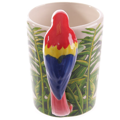 Parrot coffee mug with a unique design, ceramic coffee cup from BACKUPMYFILESNOW.COM® featuring vibrant colors and detailed parrot illustration.