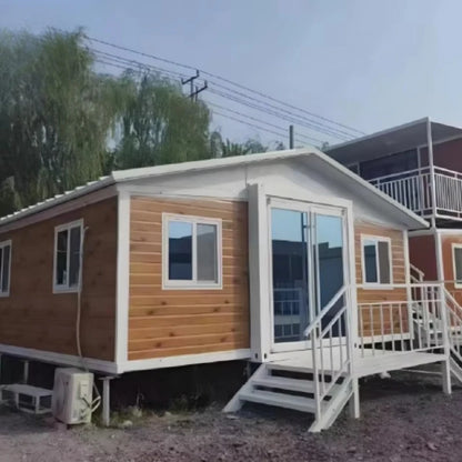Modular container house by BACKUPMYFILESNOW.COM® showing a 20ft foldable prefab tiny home for resort camping and expandable living.
