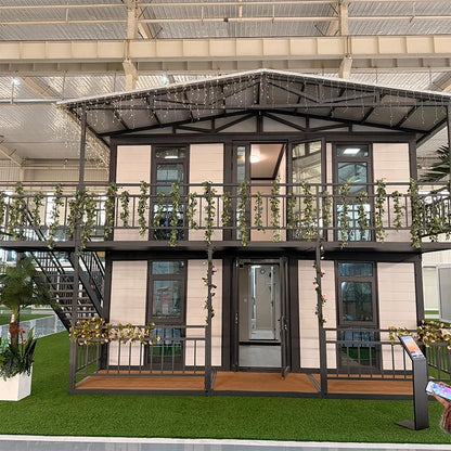 Modular container house by BACKUPMYFILESNOW.COM® showing a 20ft expandable prefabricated tiny home with resort camping setup.