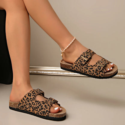 Soft footbed suede Birken-style women's sandals with cork soles, ideal for spring and summer outdoor wear.