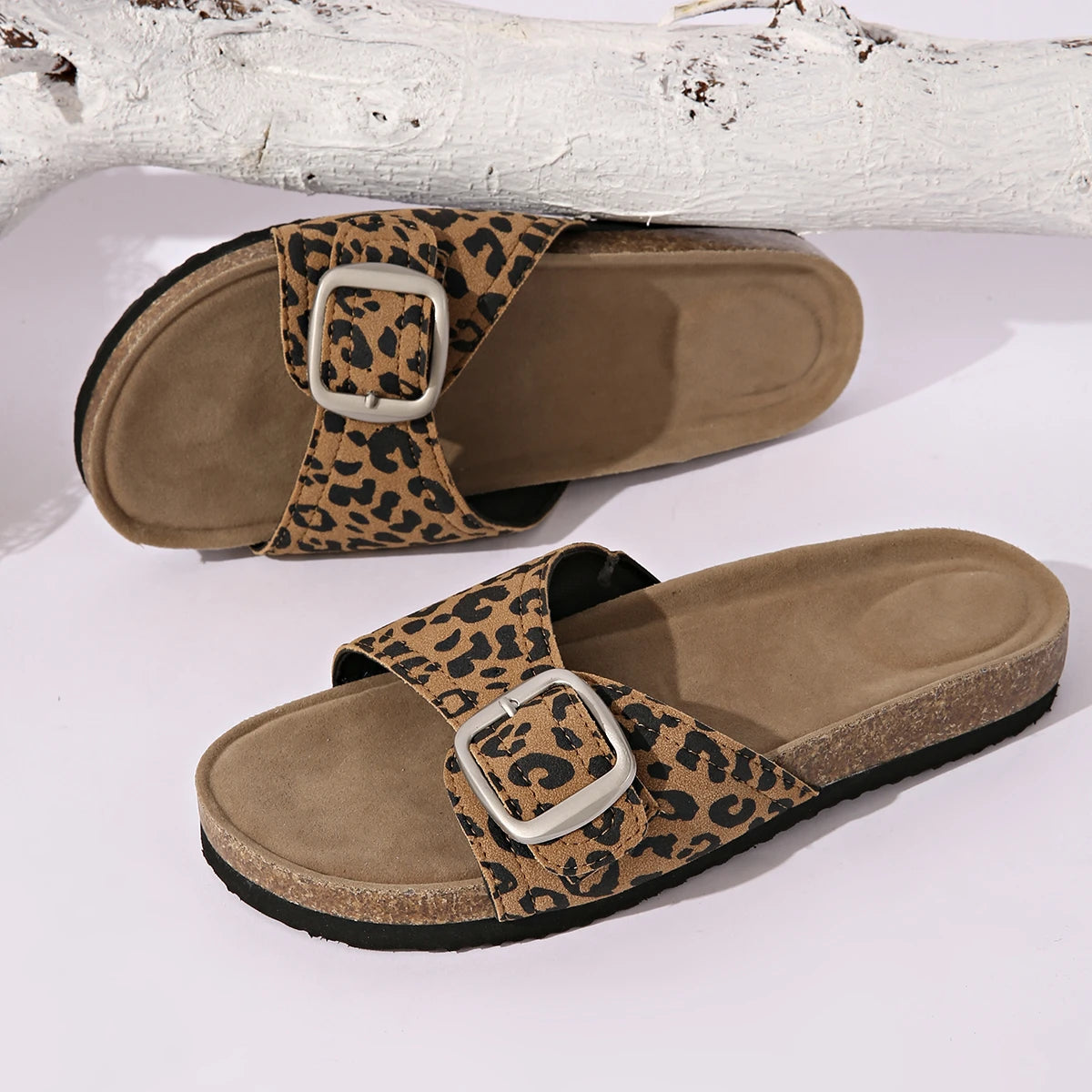 Suede Birken-style women's sandals with soft footbed, cork sole, and retro clogs design, perfect for spring and summer outdoor wear.