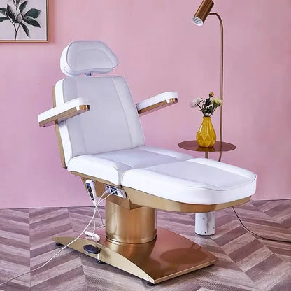 Metal-based beauty salon bed with 3 or 4 motors, featuring manual and remote controls for adjustable comfort and positioning.