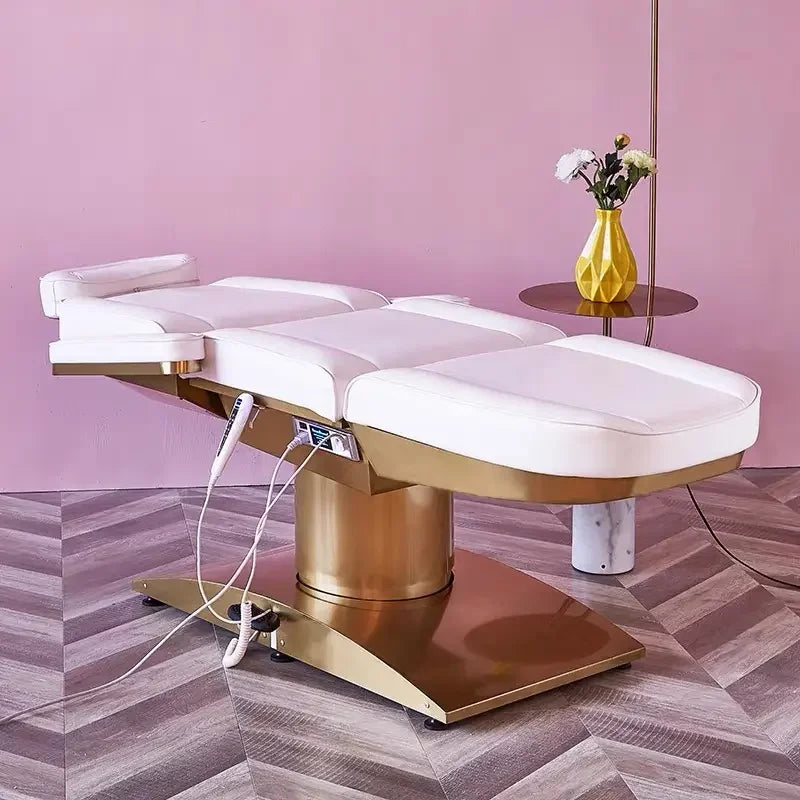 Metal base beauty salon bed with 3 or 4 motors, adjustable height and backrest, manual and remote control for professional spa use