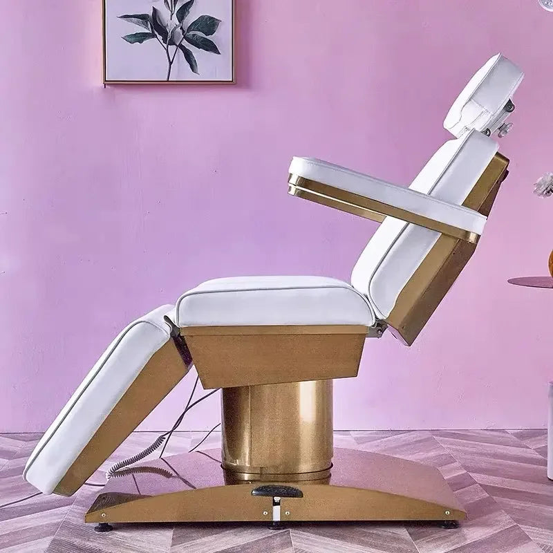 Metal-based beauty salon bed with 3 or 4 motors, manual and remote control for adjustable comfort and positioning.