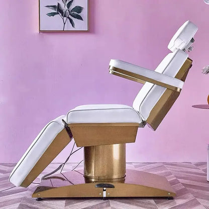 Metal-based beauty salon bed with 3 or 4 motors, manual and remote control for adjustable comfort and positioning.