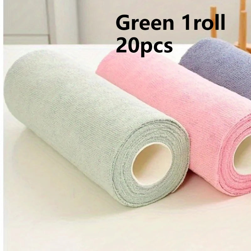 Pink microfiber cleaning cloths on a roll, 20 reusable kitchen towels, multi-sided household cloths from BackupMyFilesNow.com