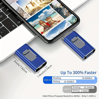 Pink 256GB iPhone and Android-compatible 3.0 USB flash drive with micro memory, suitable for mobile phones and photo storage.