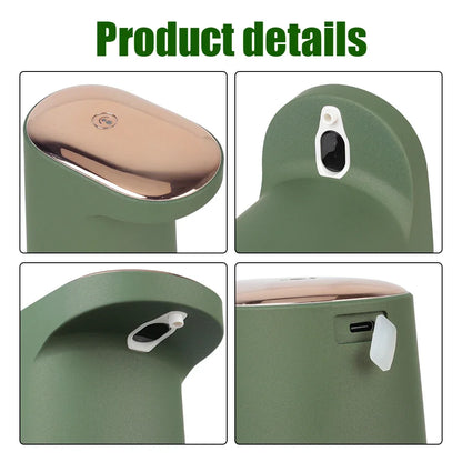 Pink 450ml foam liquid soap dispenser by BackupMyFilesNow.com, touchless, USB rechargeable, portable automatic foaming for bathroom or kitchen