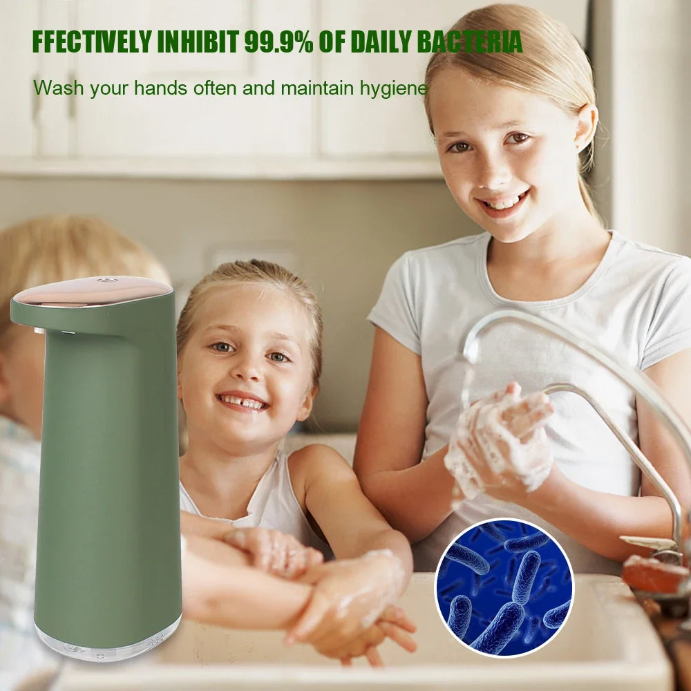 Pink 450ml foam liquid soap dispenser by BackupMyFilesNow.com, touchless, USB rechargeable, portable automatic foaming for bathroom or kitchen