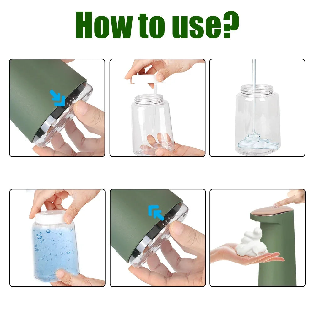 Pink 450ml foam liquid soap dispenser by BackupMyFilesNow.com, touchless, USB rechargeable, portable automatic foaming for bathroom and kitchen