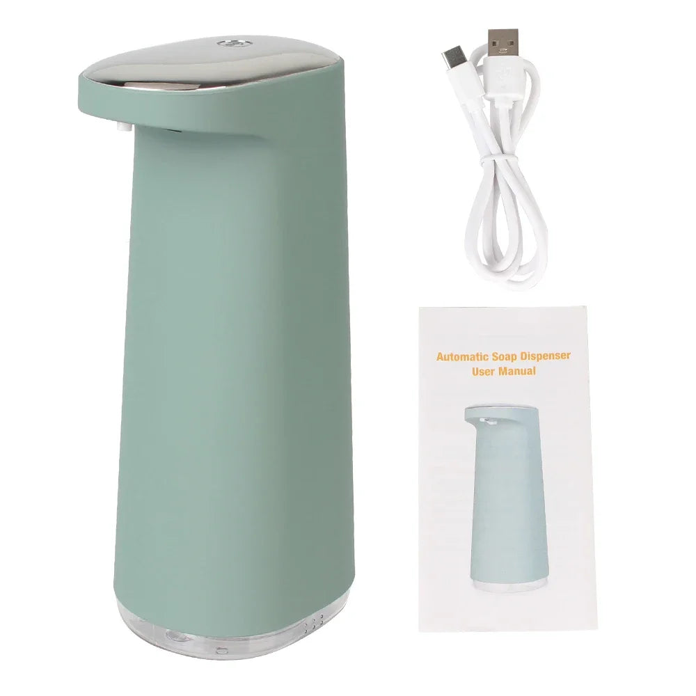 Pink 450ml foam liquid soap dispenser by BackupMyFilesNow.com, touchless automatic, USB rechargeable, portable for bathroom or kitchen use.