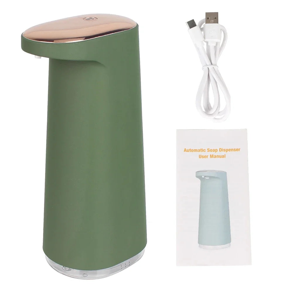 Pink 450ml foam liquid soap dispenser by BackupMyFilesNow.com, touchless, USB rechargeable, portable automatic foaming for bathroom and kitchen.