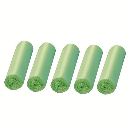 Pack of five rolls with 75 pink 4-gallon bathroom trash bags, disposable thin trash bags for kitchen and bathroom use.