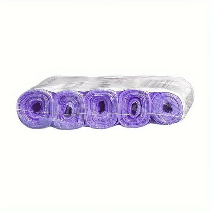 Set of 5 rolls with 75 pink 4-gallon disposable bathroom and kitchen trash bags, lightweight and thin for storage and waste disposal.