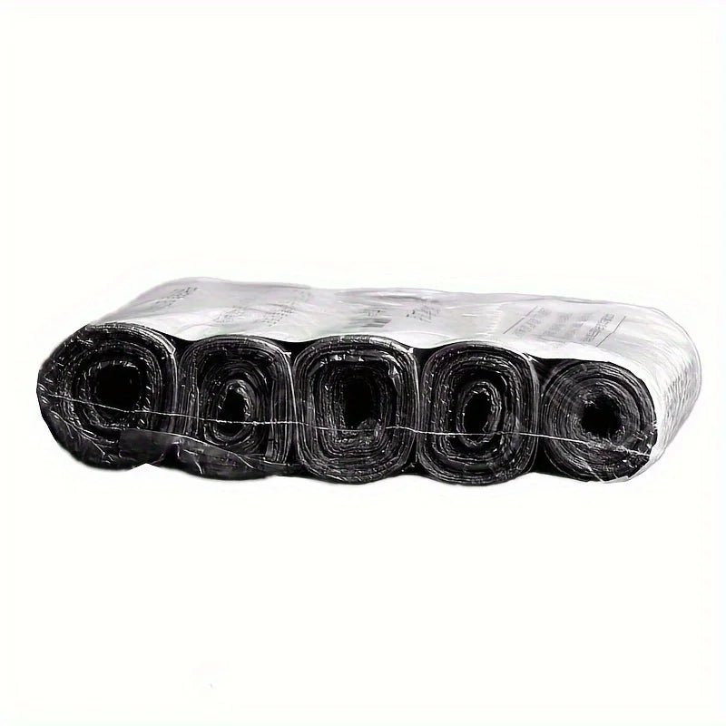 Pack of 5 rolls with 75 pink 4-gallon disposable bathroom and kitchen trash bags, lightweight and thin for storage and waste disposal.