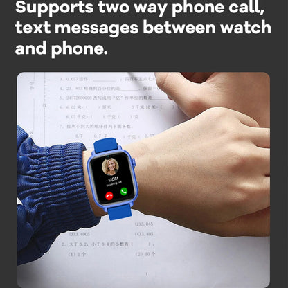 Pink 4G kids' smartwatch with GPS, camera, video call, SOS, and tracker functions for child safety and communication.