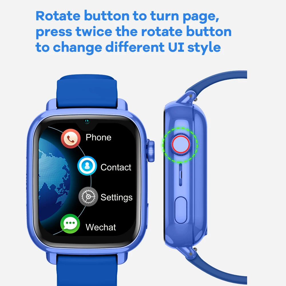 Pink 4G kids smartwatch with GPS, camera, video call, SOS, and tracker features for child safety and communication.