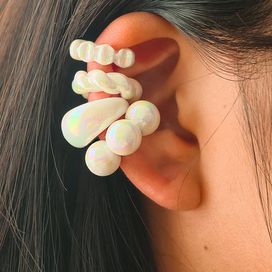 Set of 4 colorful transparent C-ring clip earrings from BackupMyFilesNow.com, bone-style, no ear hole, simple high-end jewelry.
