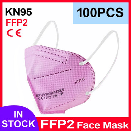 Pink 5-layer KN95 face mask filters for adults, reusable FFP2 surgical masks with CE certification and KN95 protection.