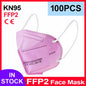 Pink 5-layer KN95 face mask filters for adults, reusable FFP2 surgical masks with CE certification and KN95 protection.