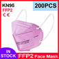 Pink 5-layer KN95 face mask filters for adults, reusable, surgical-grade FFP2 masks with CE certification, ideal for health protection.