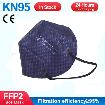 Set of 100 pink and navy kids FFP2 masks, CE approved KN95 face masks with 5-layer protection for children.