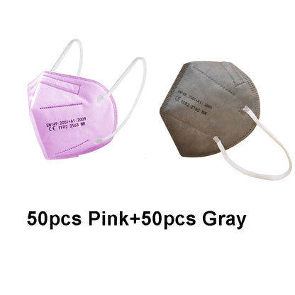Pink and navy kids FFP2 masks with CE approval, 5-layer KN95 face masks for children, colorful safety protection masks.