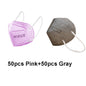 Pink and navy kids FFP2 masks with CE approval, 5-layer KN95 face masks for children, colorful safety protection masks.