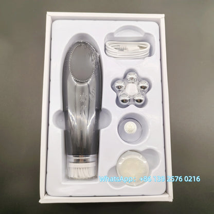 Pink Beauty 4-in-1 facial skin lifting device with electric silicone face brush for deep cleansing and skin rejuvenation.