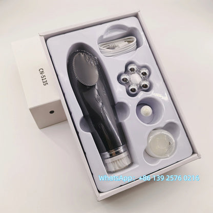Pink BackupMyFilesNow 4-in-1 facial skin lifting device with electric silicone face brush for deep cleansing and skin care.